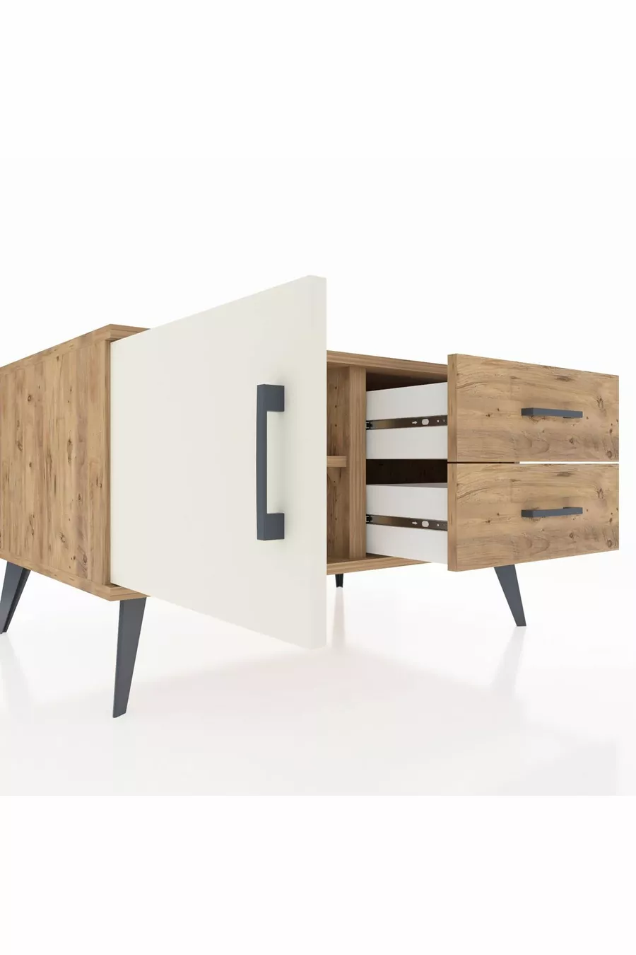 Commode Kronos avec une seule étagère, 2 tiroirs et une porte, Pin-Pierre d'Ay