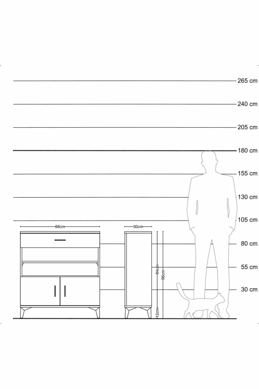 Commode Arges 3 étagères, 1 tiroir, 2 portes, pin-pin