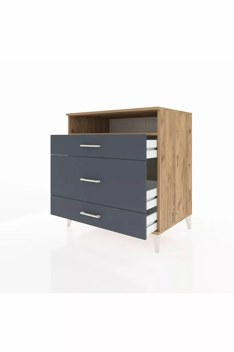 Commode Kronos à une étagère et trois tiroirs en pin-anthracite