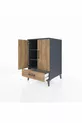 Table de chevet Kronos avec 3 étagères, 1 tiroir et 2 portes, Anthracite-Sapin