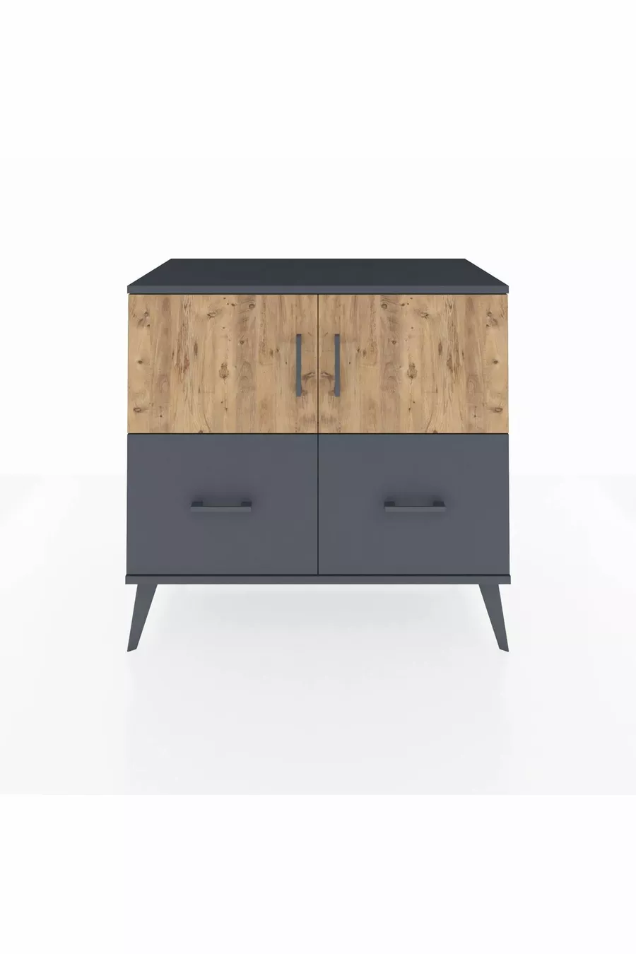 Commode Hyperion 2 étagères 2 tiroirs 2 portes Anthracite-Sapin/Anthracite