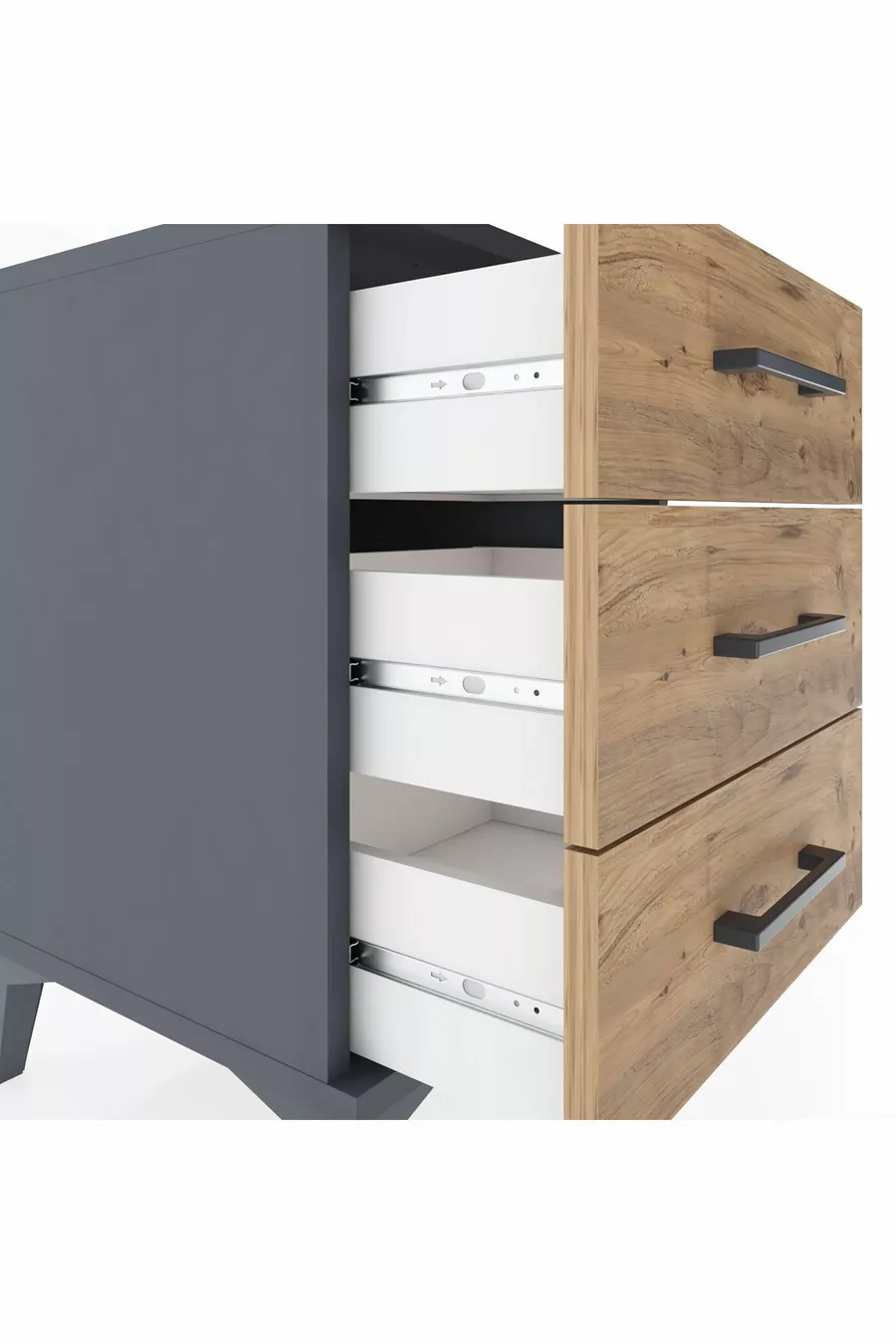 Chevet Hyperion 3 tiroirs Anthracite-Pin