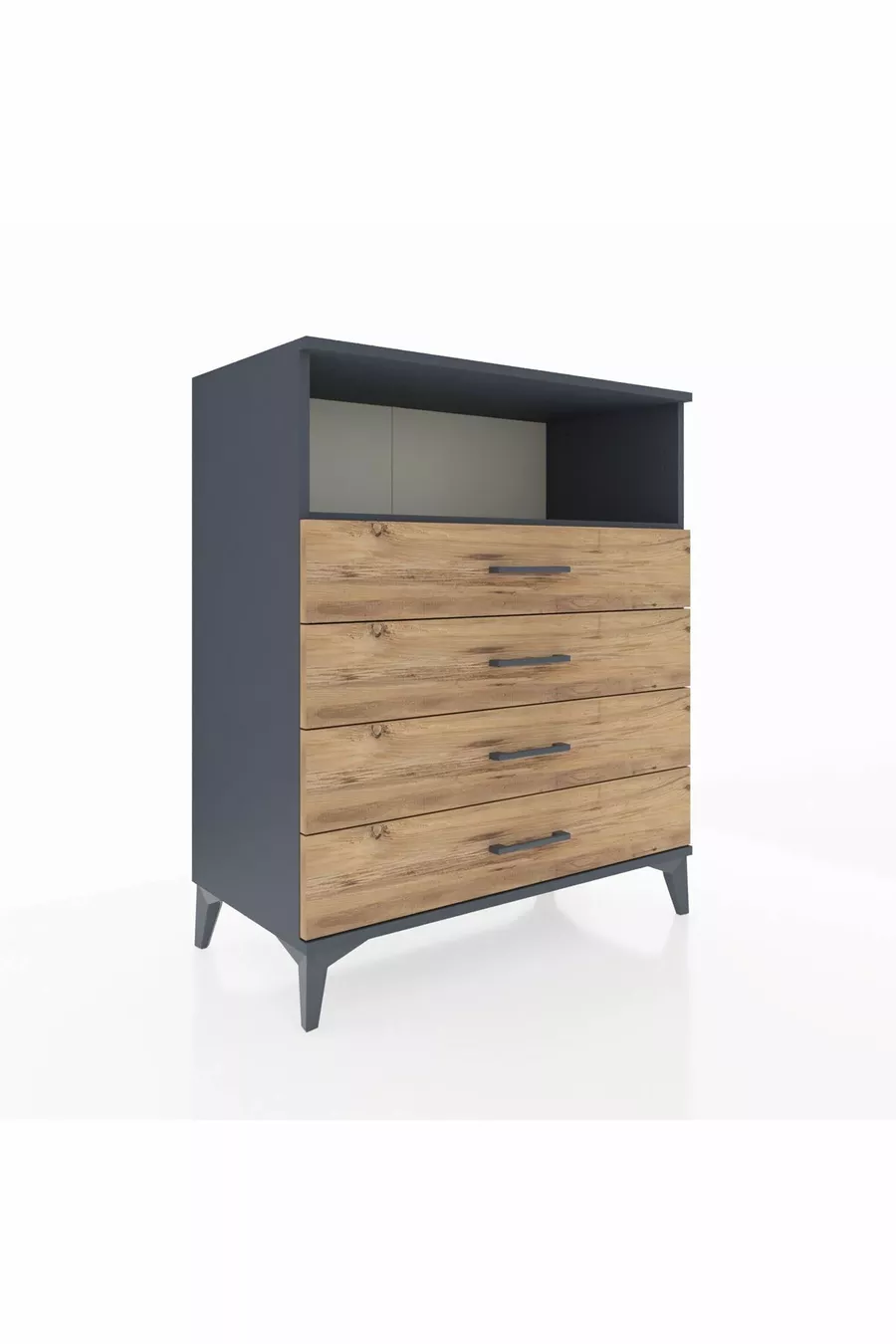 Commode Hyperion à une étagère et 4 tiroirs Anthracite-Pin