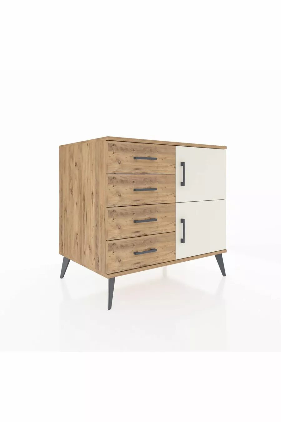 Kronos Kommode mit einem Regal, 4 Schubladen und 2 Türen Kiefer-Achat/Kiefer