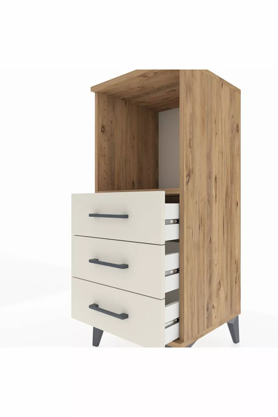 Hyperion Nightstand Single Shelf 3 Drawers Pine-Sandalwood