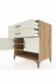 Commode Kronos avec 2 étagères, 2 tiroirs et 2 portes, en pin et pierre de lune