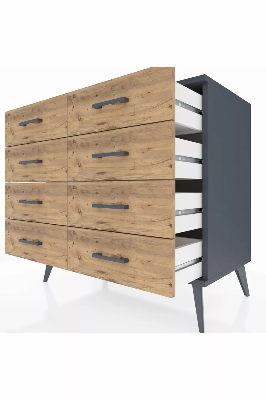 Commode Hyperion 8 tiroirs Anthracite-Anthracite/Sapin