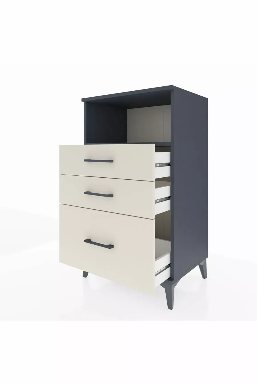Commode Hyperion à une étagère et 3 tiroirs, anthracite-ardoise