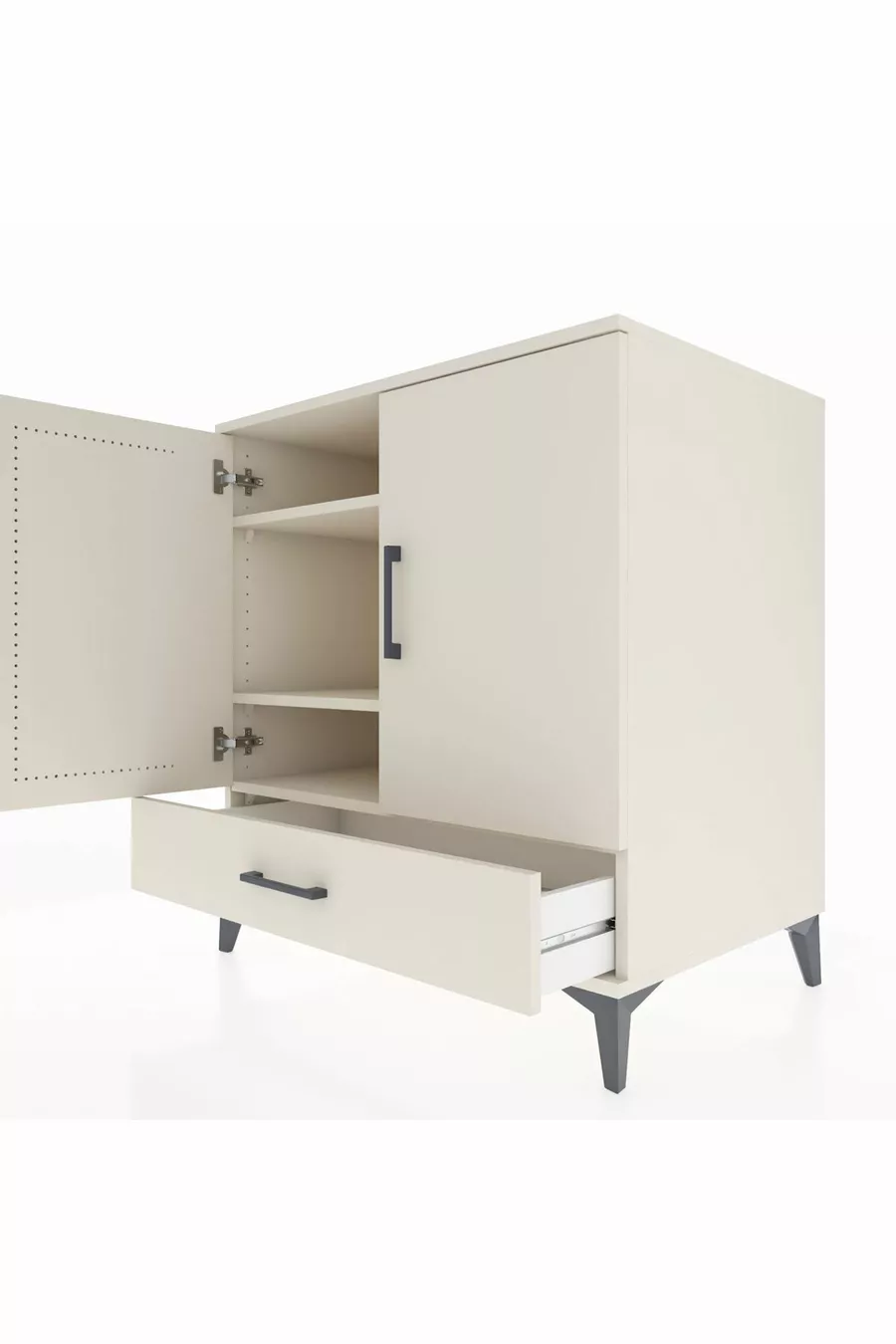 Commode Kronos avec 3 étagères, 1 tiroir et 2 portes, Pierre de Lune-Pier de Lune