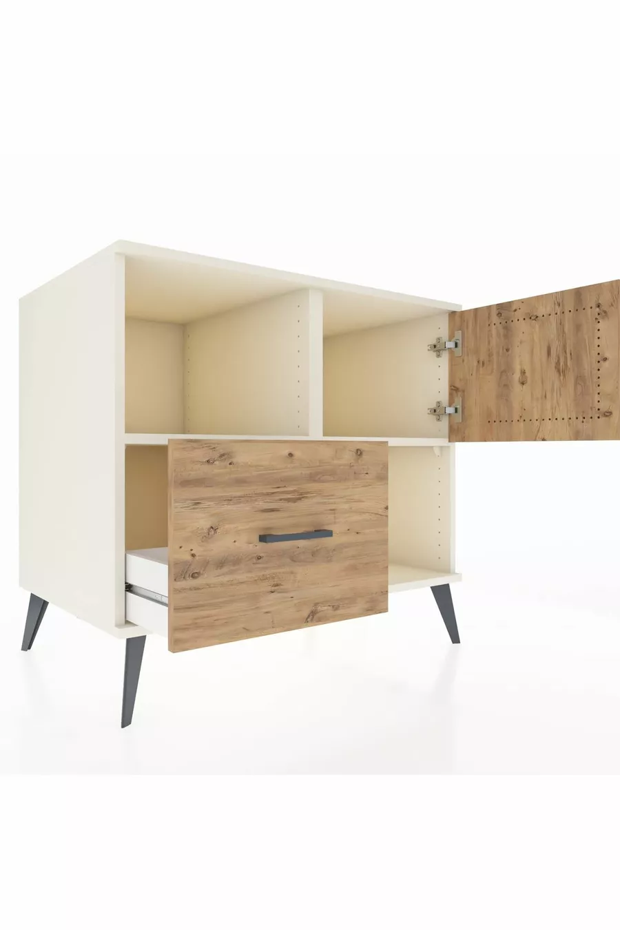 Commode Kronos 2 étagères avec un tiroir et une porte seule Pierre de lune-Pin