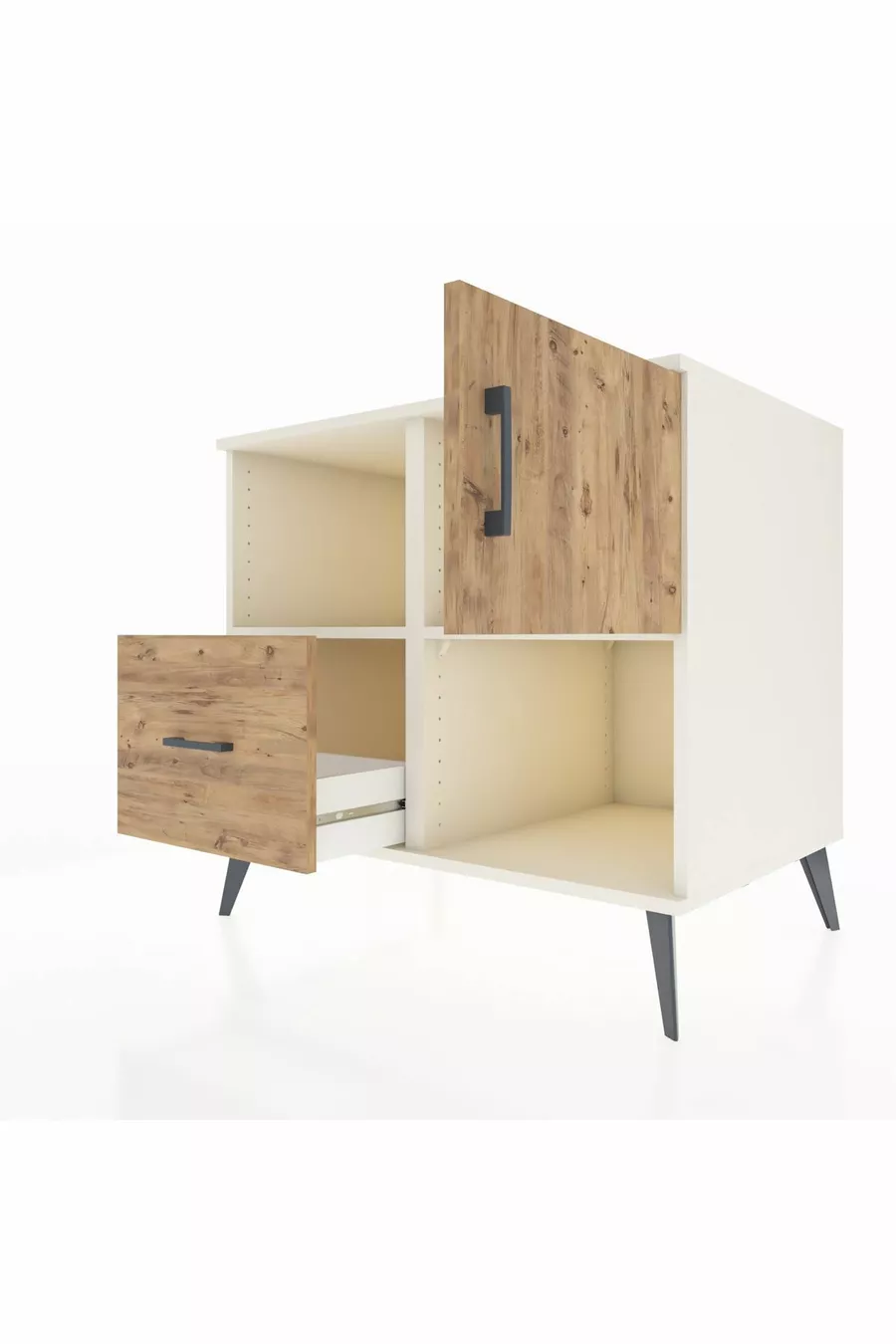 Commode Kronos 2 étagères avec un tiroir et une porte seule Pierre de lune-Pin