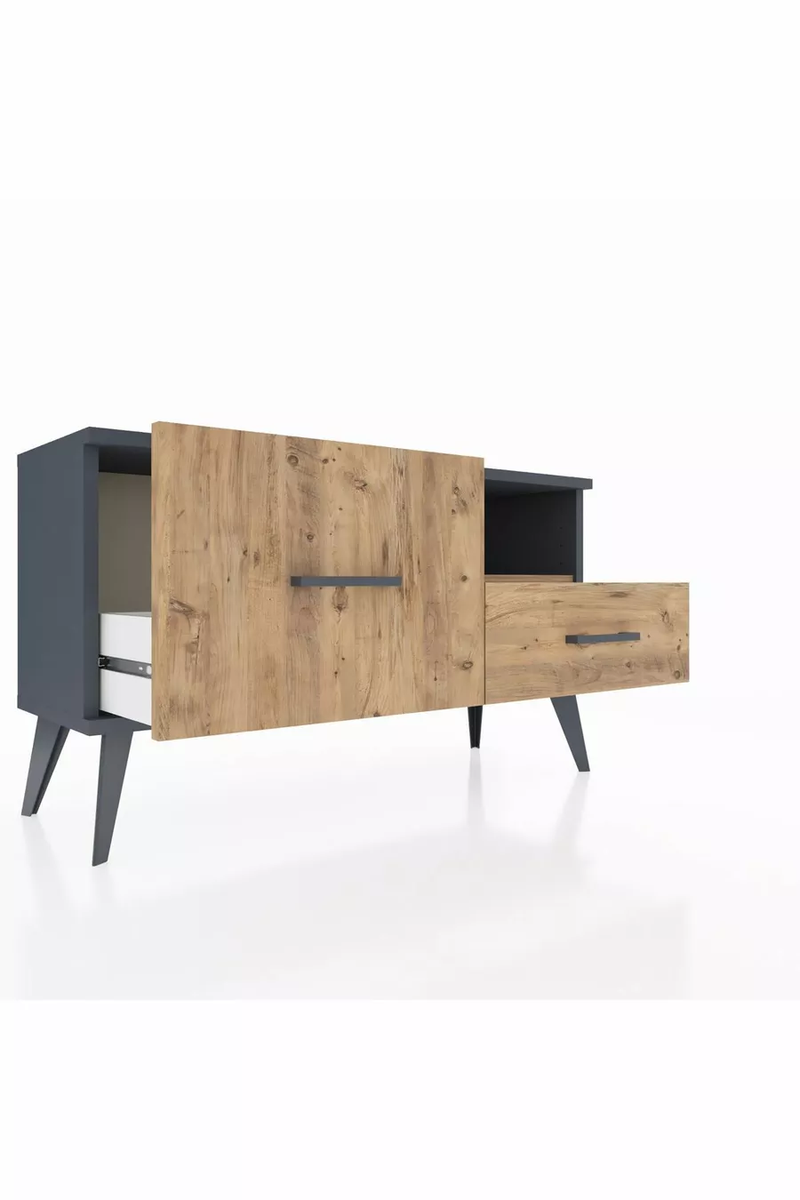 Commode Arges à une étagère et 2 tiroirs Anthracite-Pin