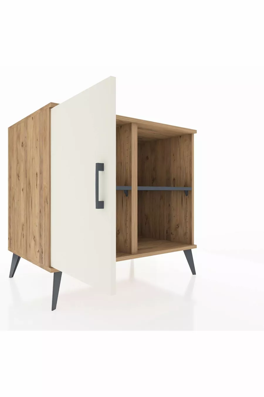 Commode Kronos à 2 étagères avec une porte en pin-pierre d'agate / Anthracite