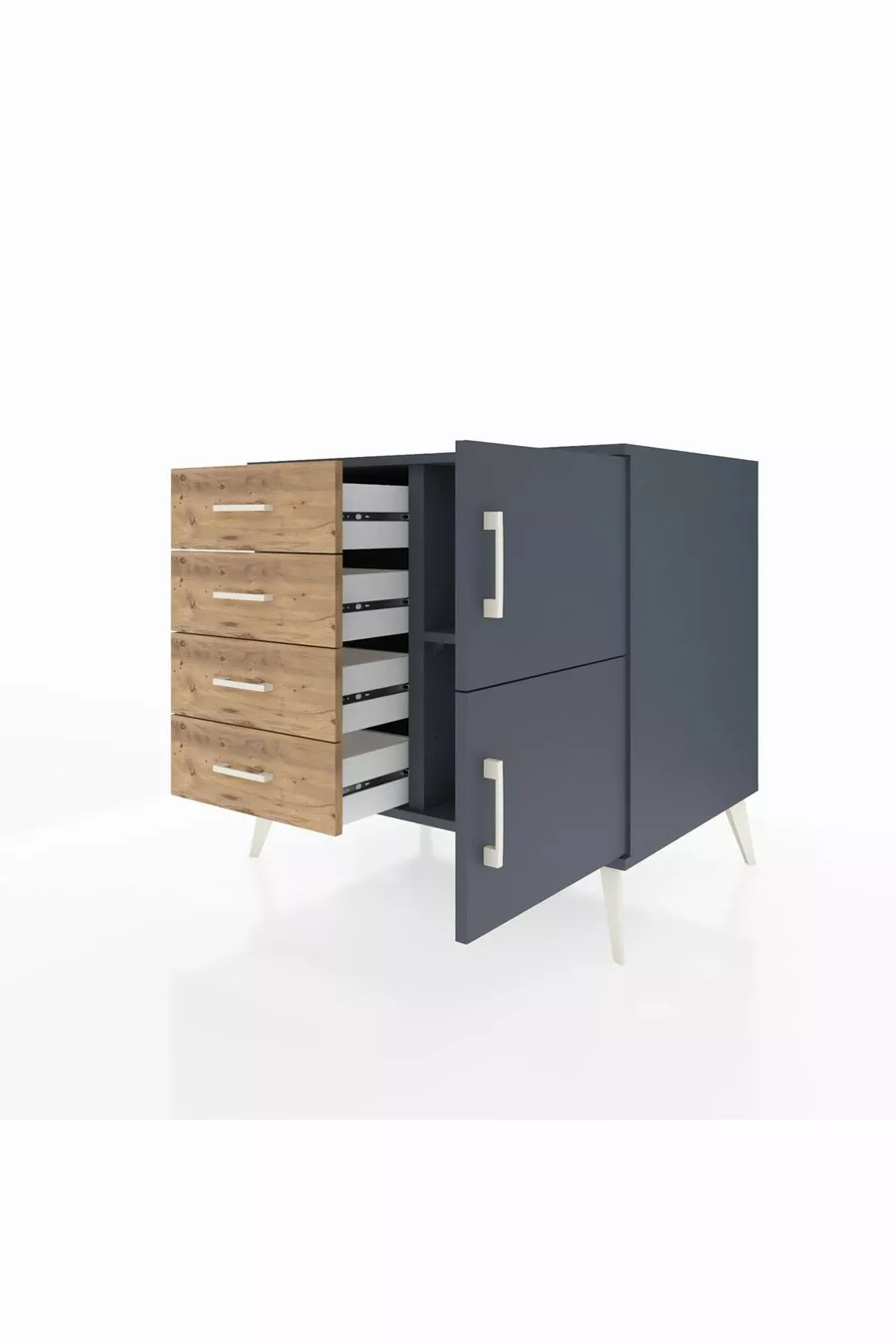 Kronos Dresser Single Shelf 4 Drawers 2 Doors Anthracite-Anthracite/Pine