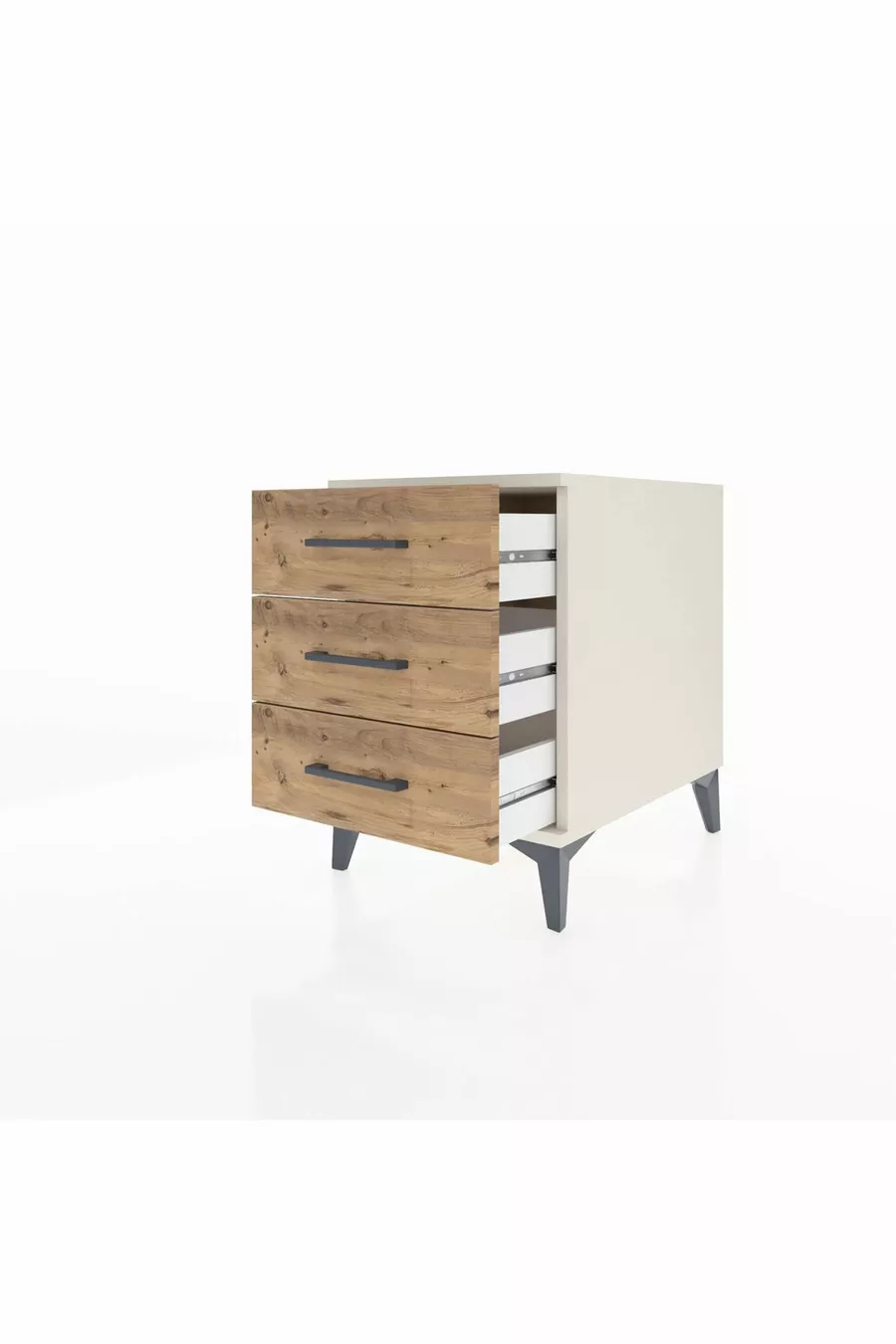 Table de chevet Kronos à 3 tiroirs Aigue-marine-Pin