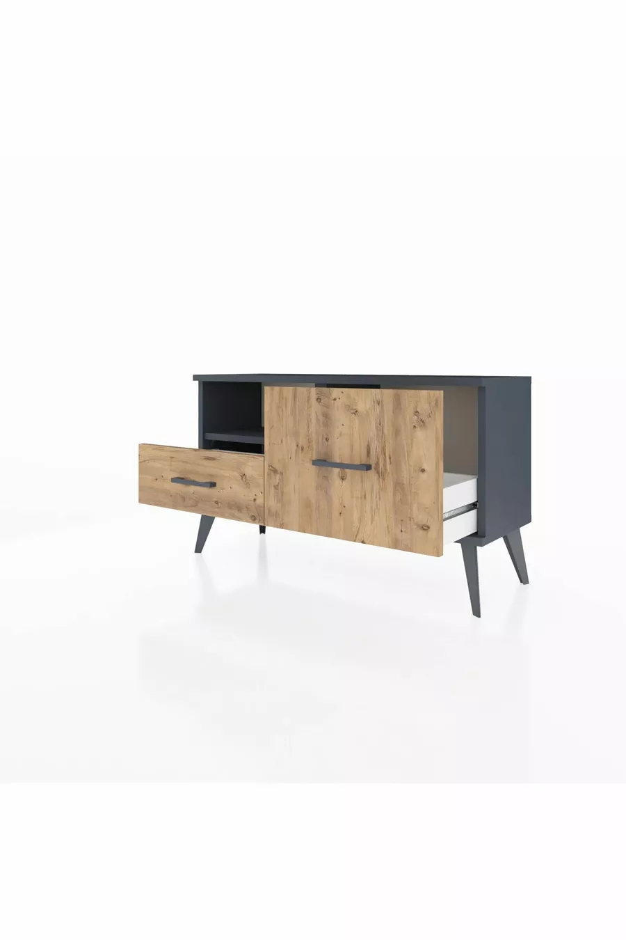 Commode Arges à une étagère et 2 tiroirs Anthracite-Anthracite/Sapin