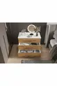 Commode à trois tiroirs (BLANC BRILLANT + BOIS FONCÉ)