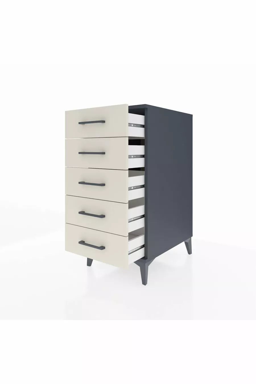 Table de chevet Kronos à 5 tiroirs Anthracite-Pierre de lune