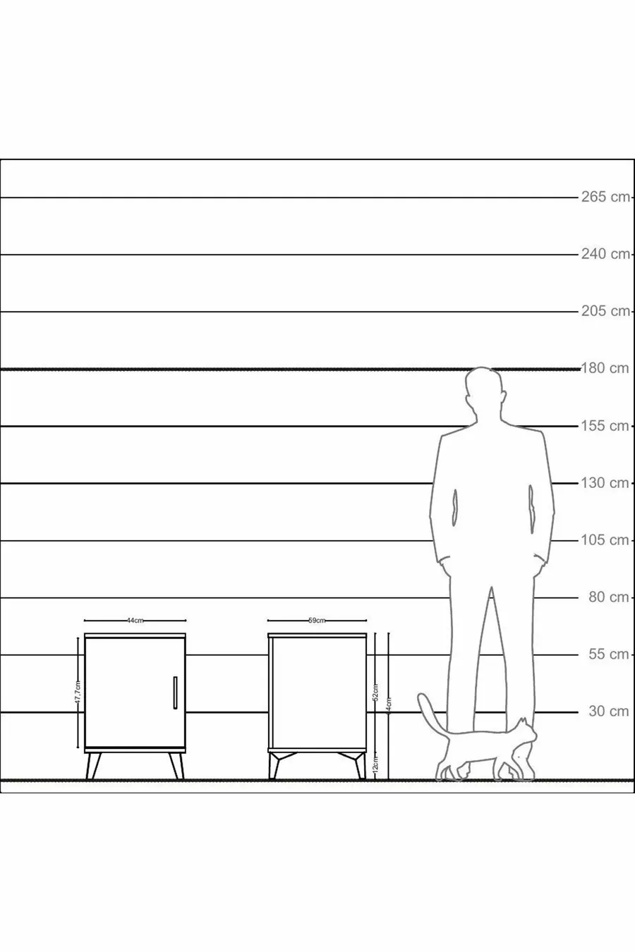 Table de chevet Kronos à 2 étagères avec 1 porte, pin-pierre d'onyx