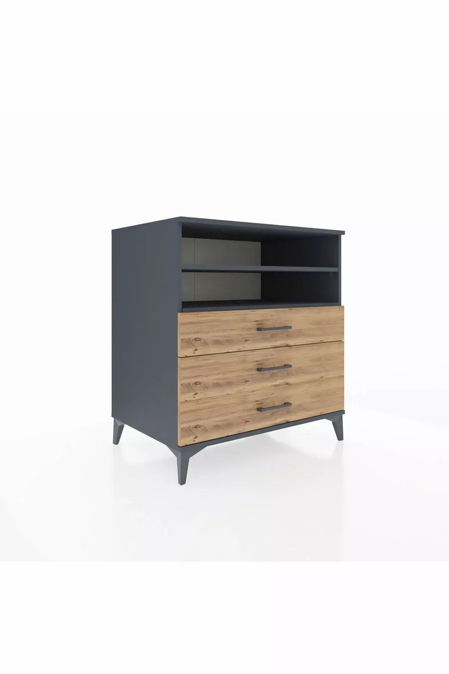 Commode Kronos à 2 étagères et 3 tiroirs Anthracite-Pin