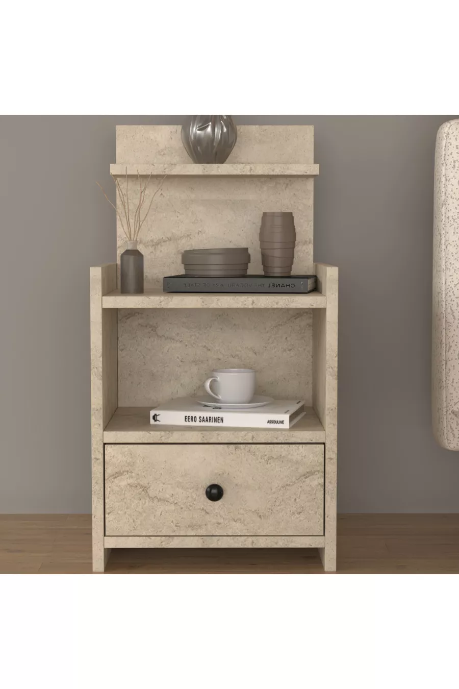 Table de chevet moderne à tiroirs avec étagères en MDF