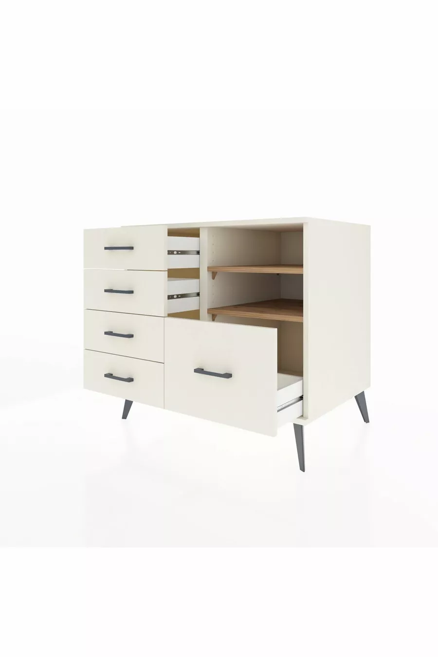 Commode Kronos 2 étagères 5 tiroirs Pierre de Lune-Pin/Pierre de Lune