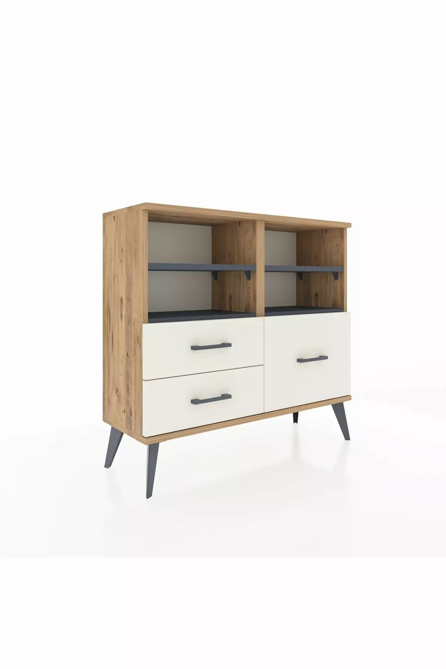 Commode Arges 4 étagères 3 tiroirs Pin-Anthracite/Marbre