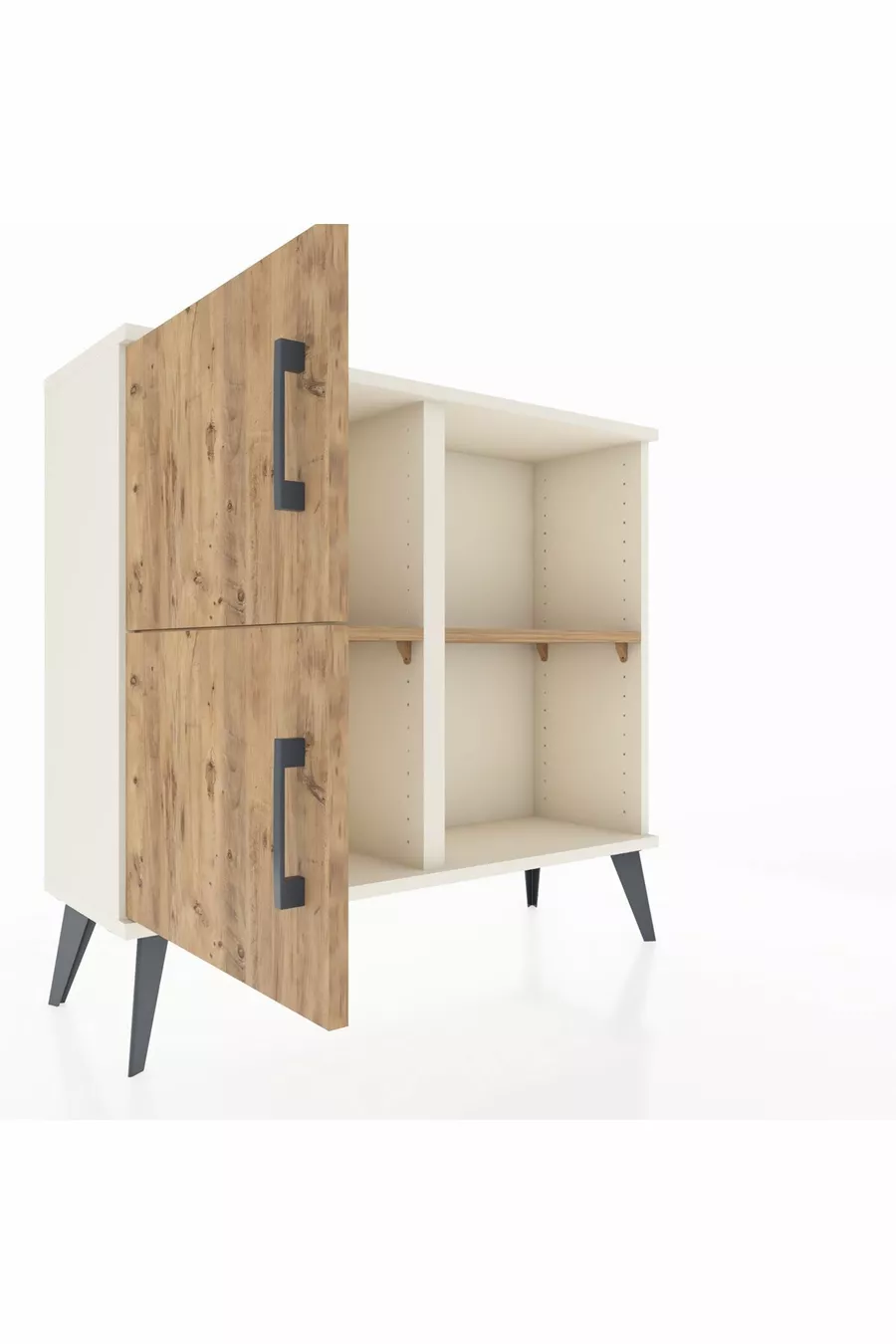 Commode Arges 2 étagères 2 portes Pierre de lune-Pin