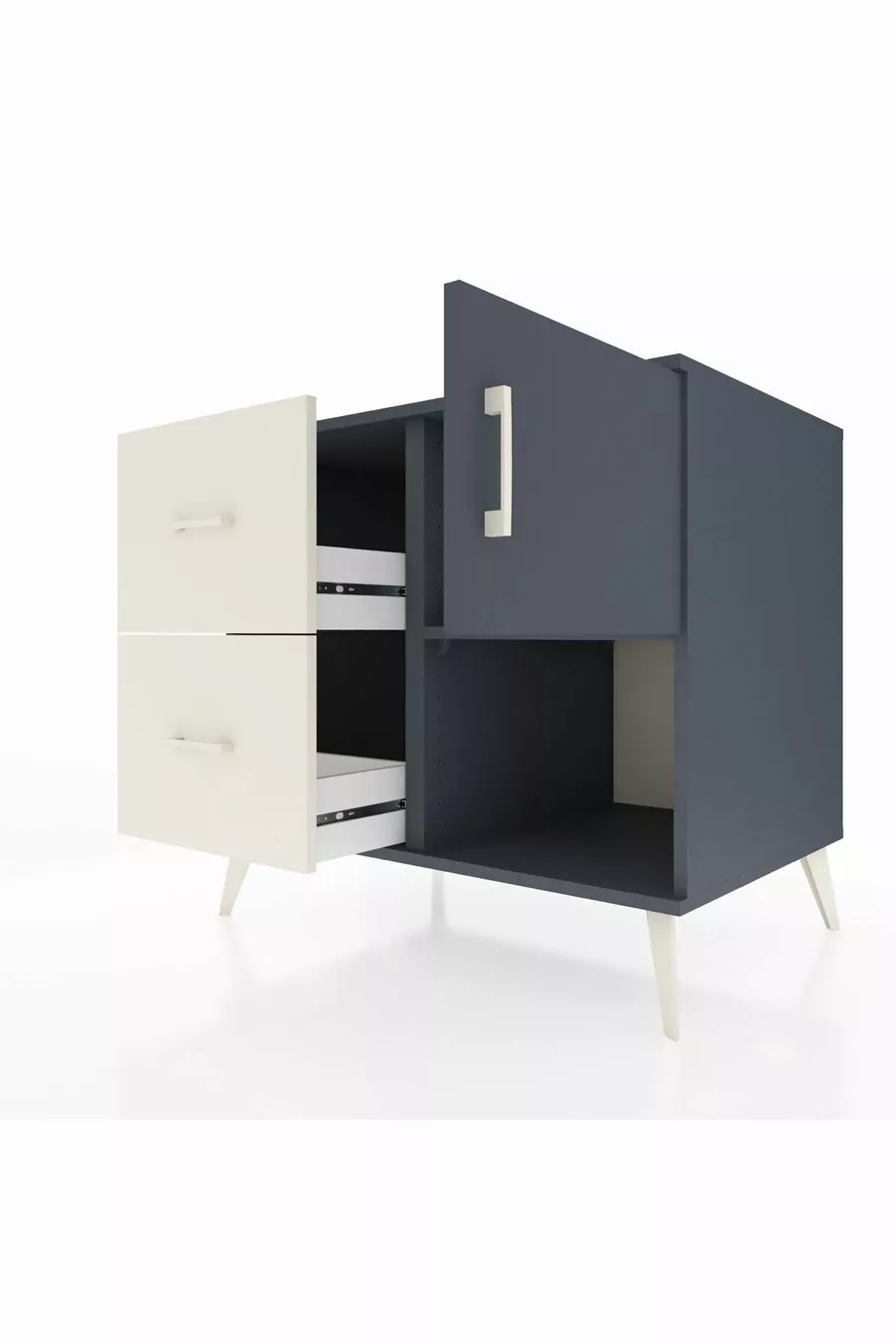 Commode Kronos à une étagère, 2 tiroirs et une porte, Anthracite-Anthracite/Gris pierre