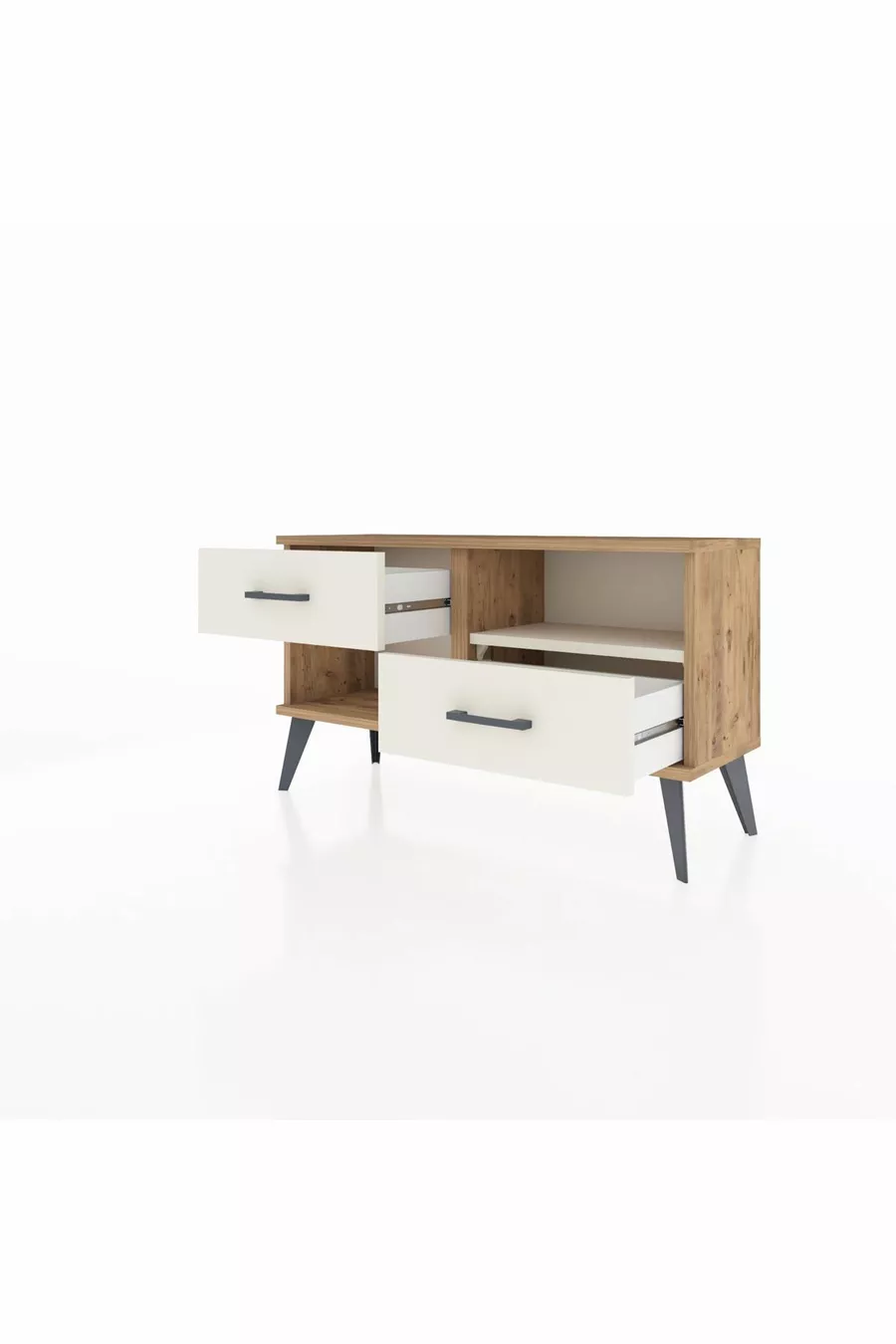 Arges Kommode mit einem Regal und 2 Schubladen, Kiefer-Marmor