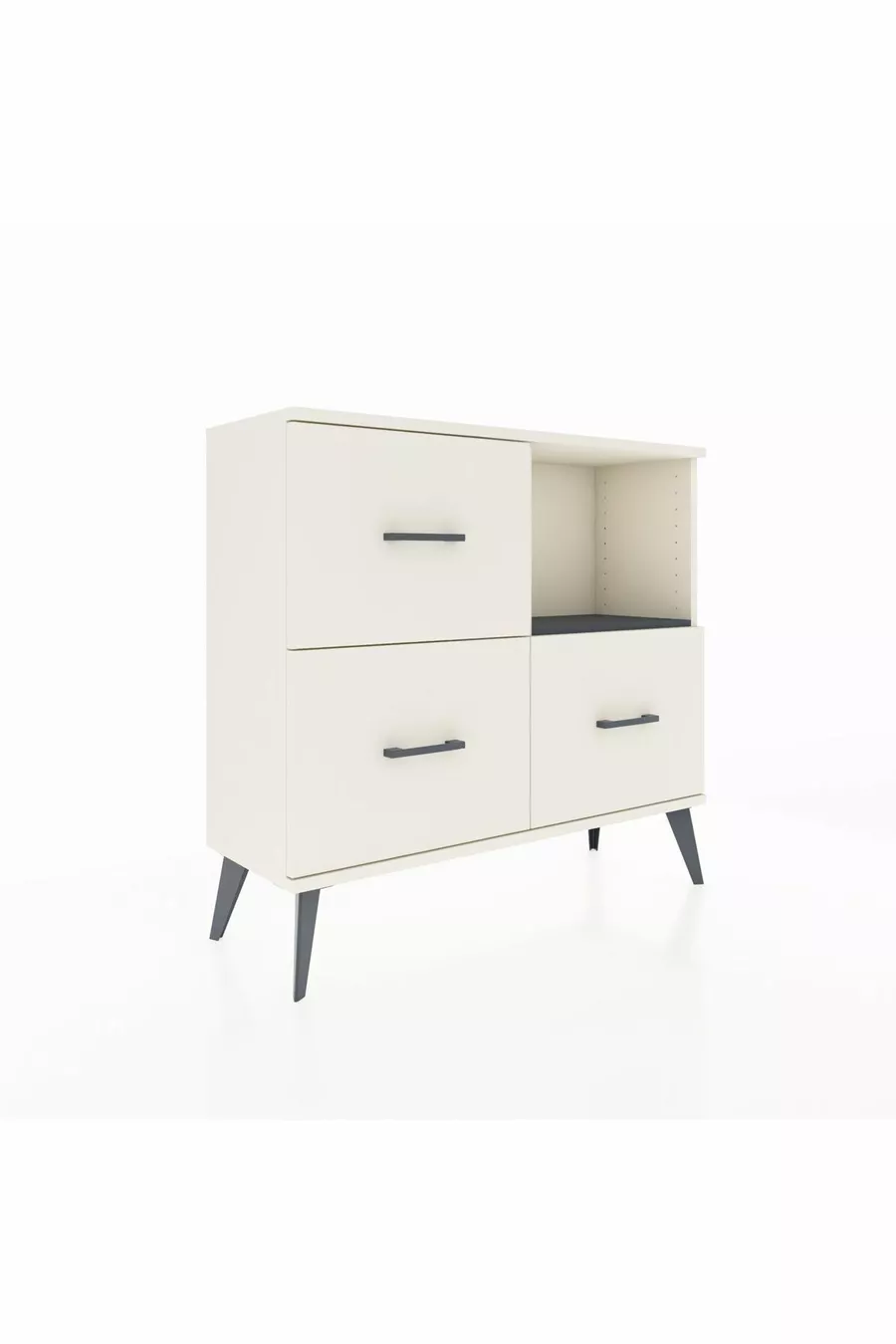 Commode Arges à une étagère et trois tiroirs, couleur quartz-anthracite/quartz