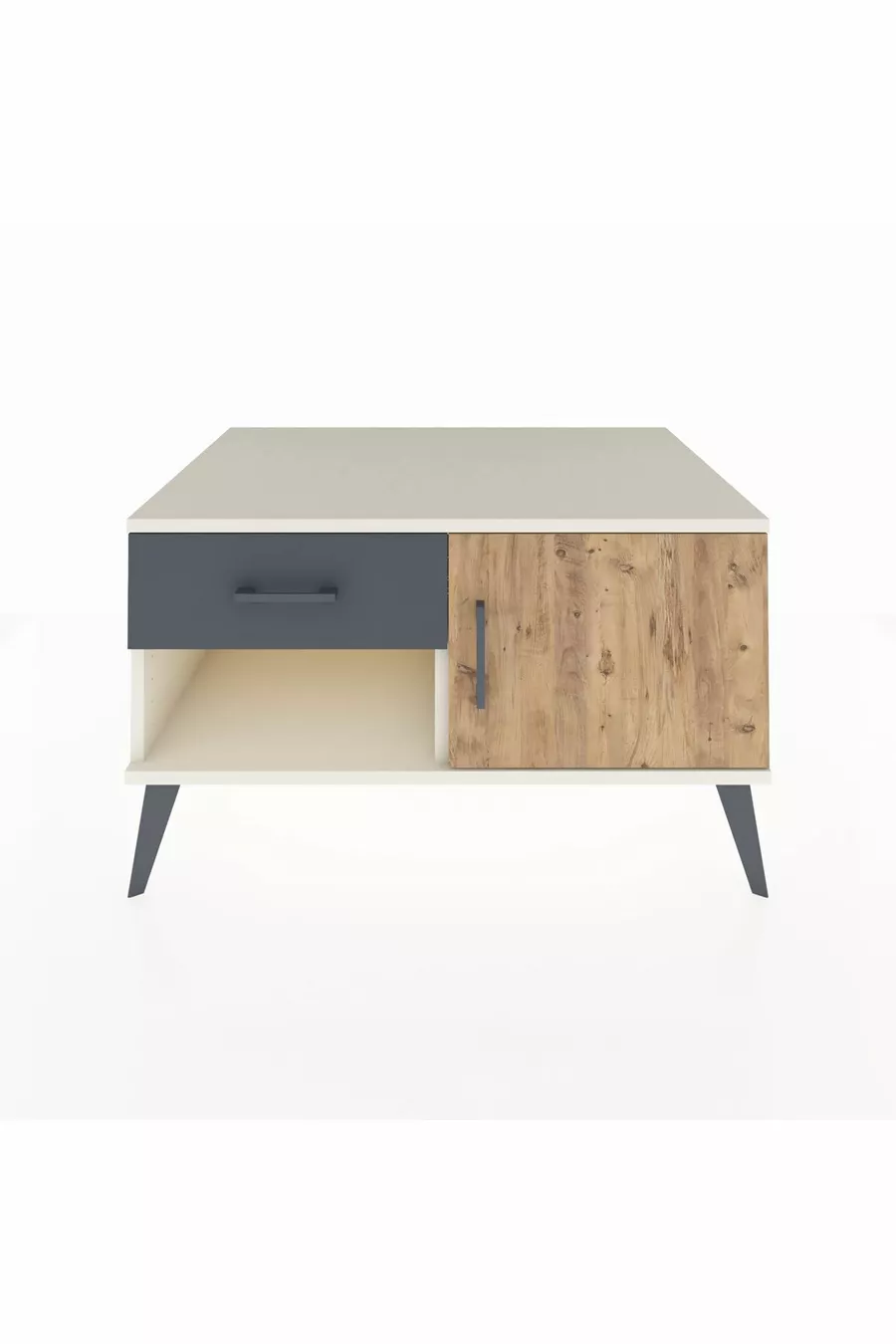 Commode Kronos avec une étagère, un tiroir et une porte, Pierre de lune-Pin/Anthracite