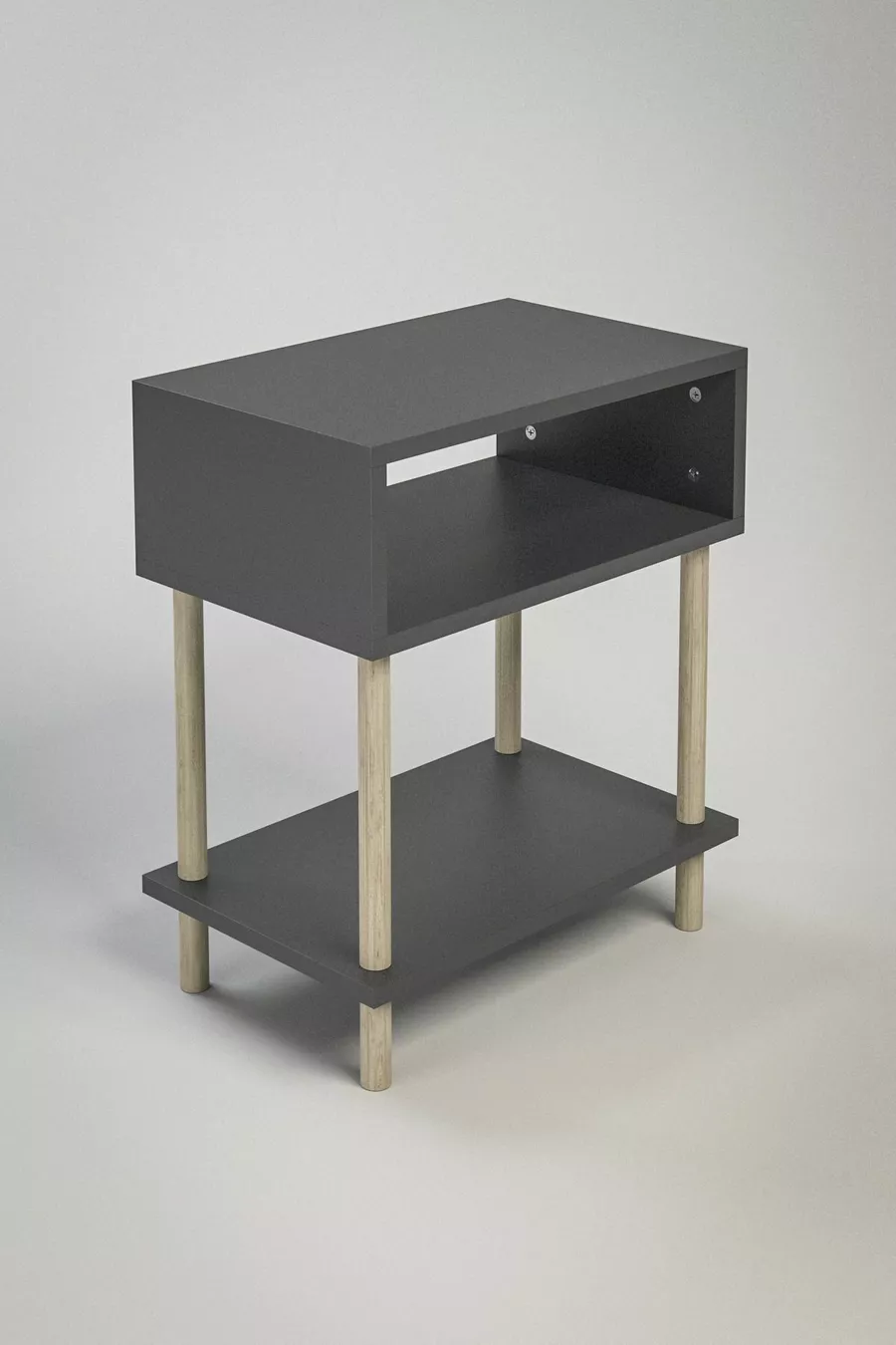 2-Shelf Modern Nightstand Bedroom Bedside Organizer Wooden Leg Side Table - Anthracite
