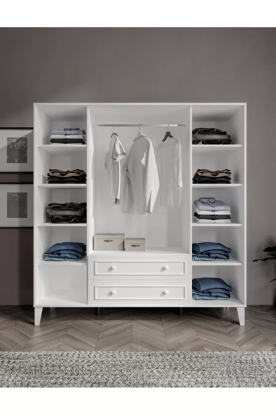 armoire Madrid 4 portes, avec miroir,  étagères, 2 tiroirs (% MDF)