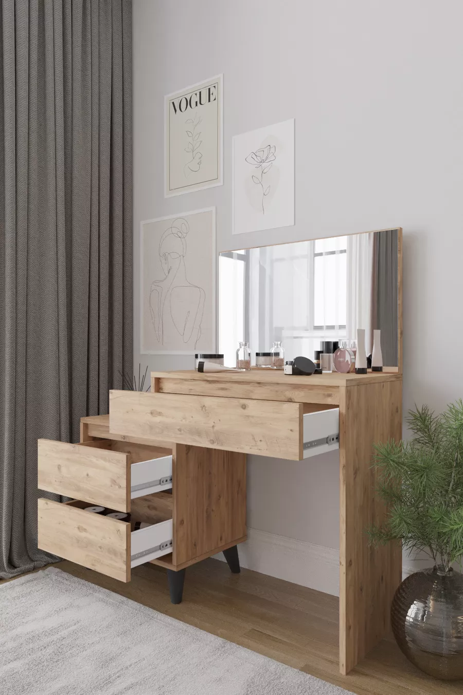 Coiffeuse Viona 3 tiroirs avec miroir