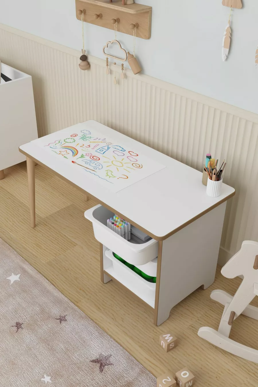 Paper Roll Activity Table Children's Study Desk Toy Cabinet