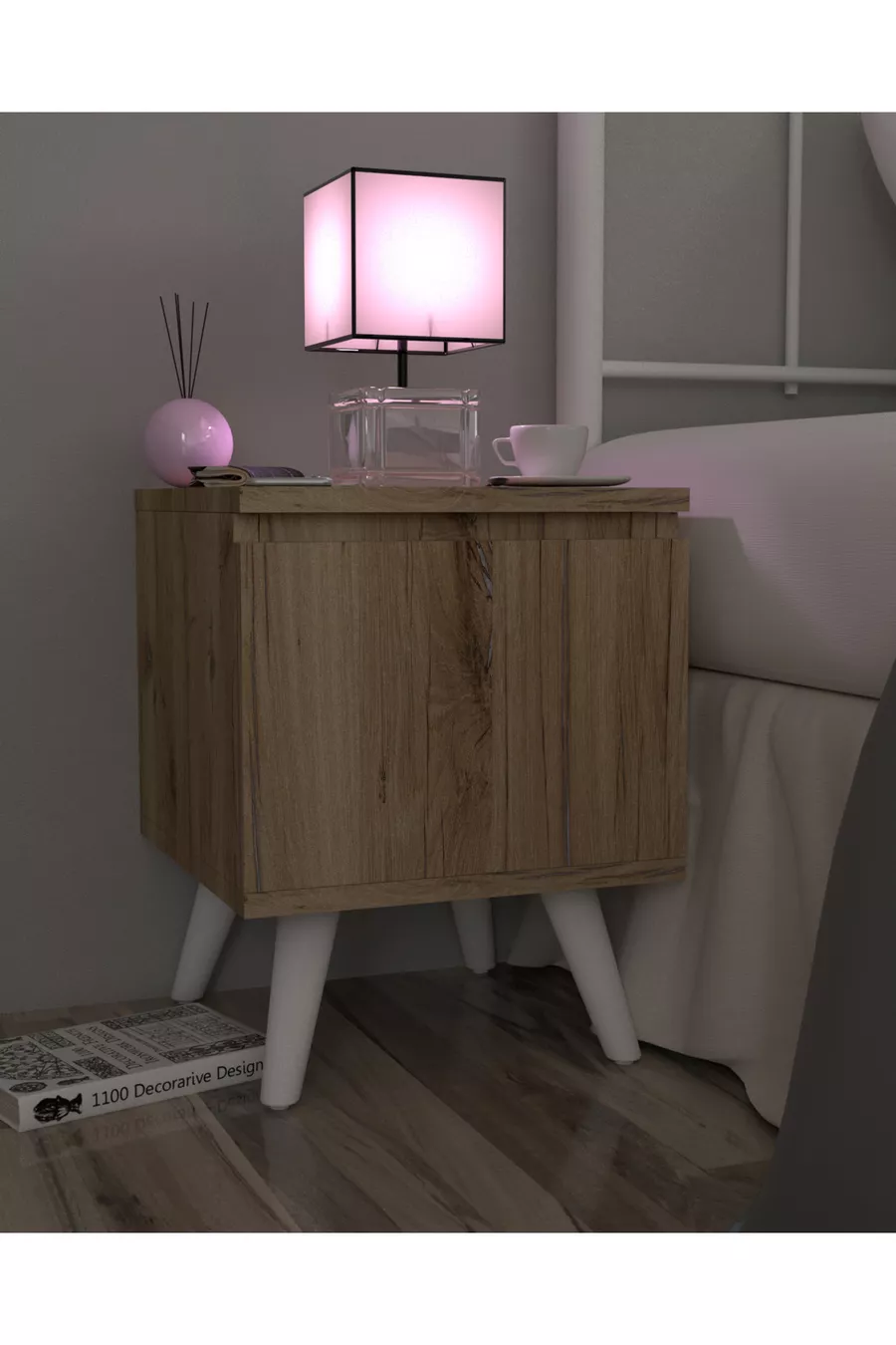 Table de chevet Gimli avec compartiment secret, MDF, assemblé, ne nécessite pas de montage