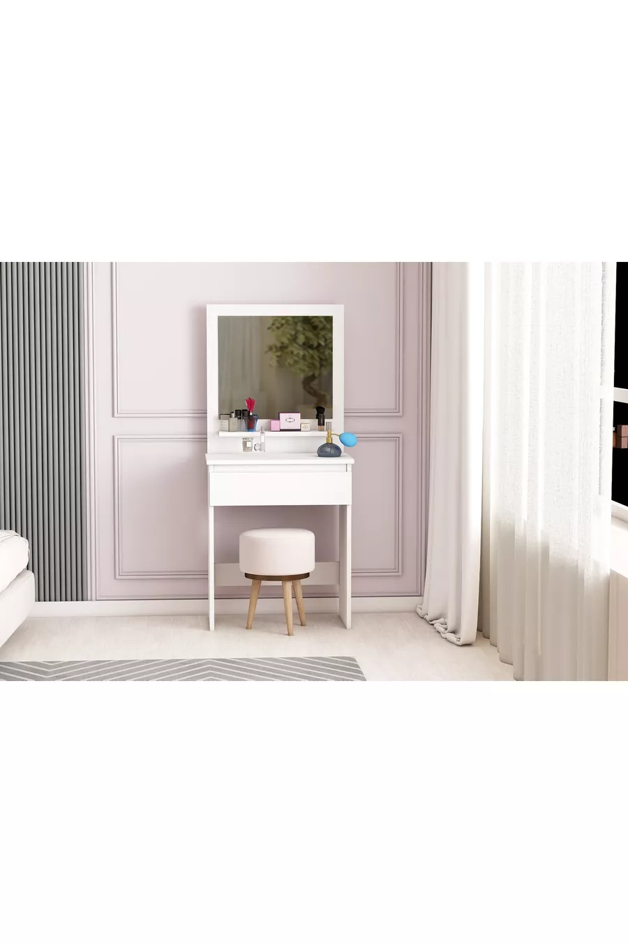 Luna Make-up Tafel, Met Planken, Lade, Spiegel, Wit