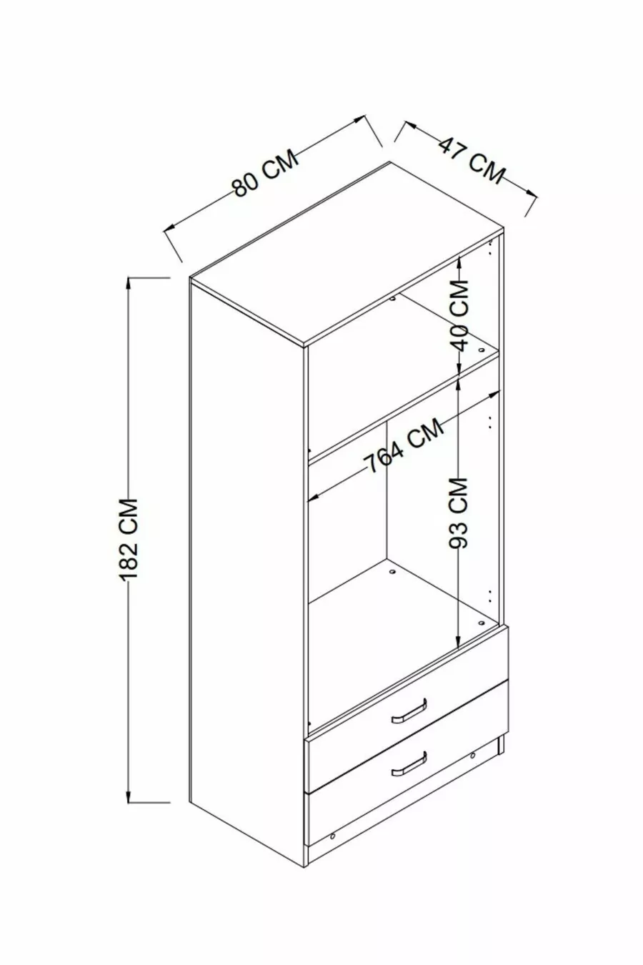 Armoire à vêtements Yaman  cm pin de l'Atlantique avec 2 portes et 2 tiroirs - Garde-robe