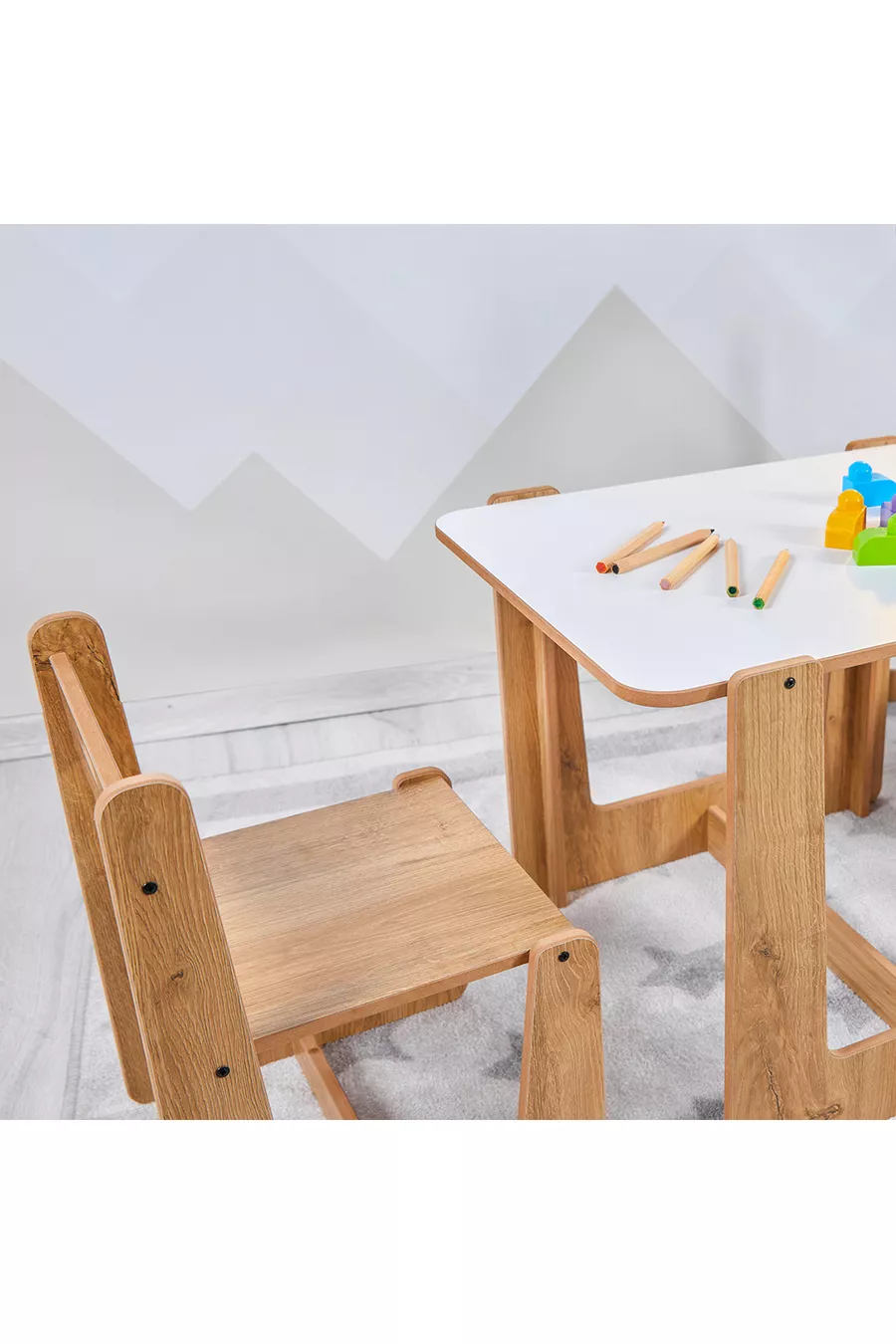 Set de table et chaises d'activités en bois Montessori pour enfants de 2 à 4 ans (1 table + 2 chaises)