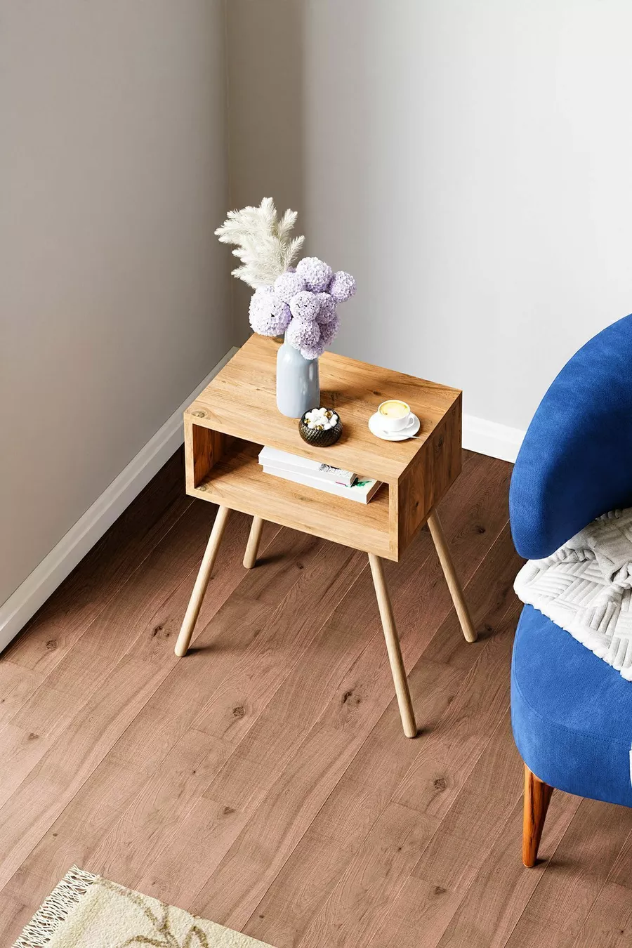 Table de chevet avec étagères sur pieds en bois - Pin Atlantique