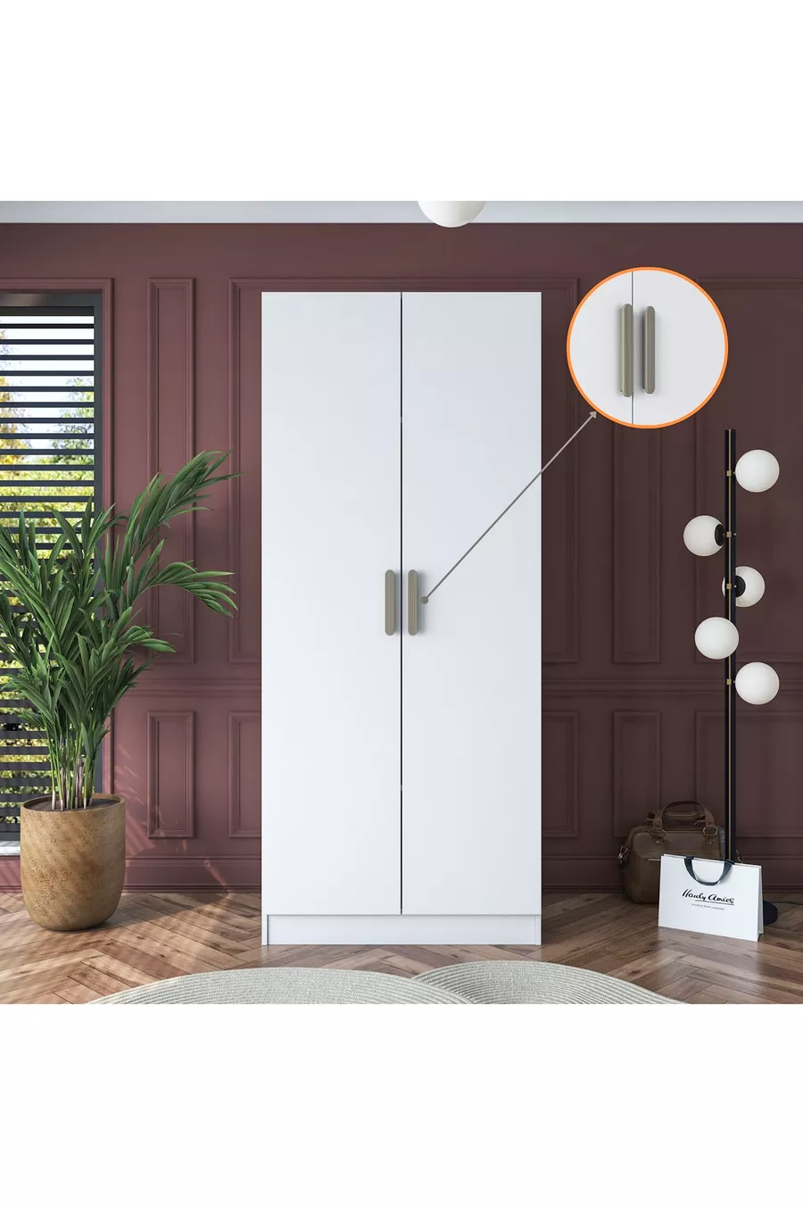 Armoire Rani  à 2 portes et 2 étagères, blanche