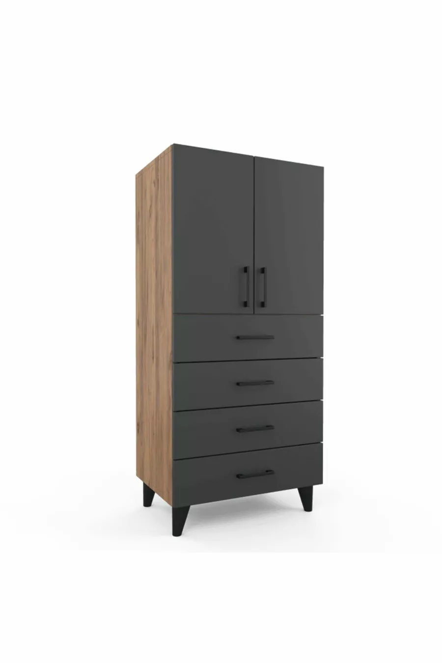 Commode Rio - Pin Atlantique / Anthracite - Avec tiroirs - Avec portes
