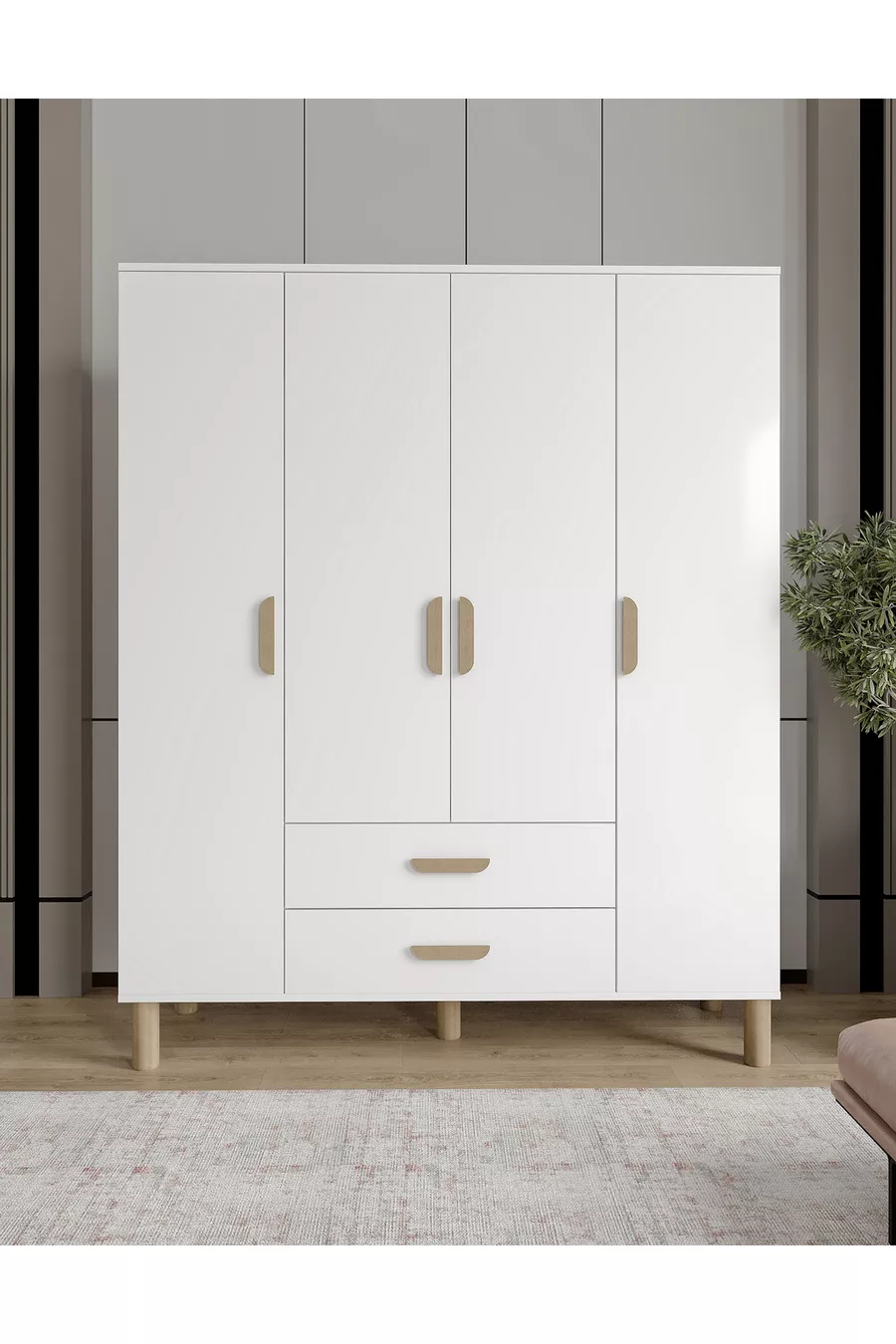 Möbel Güneş Bohem 4-türiger Schrank, komplett aus MDF