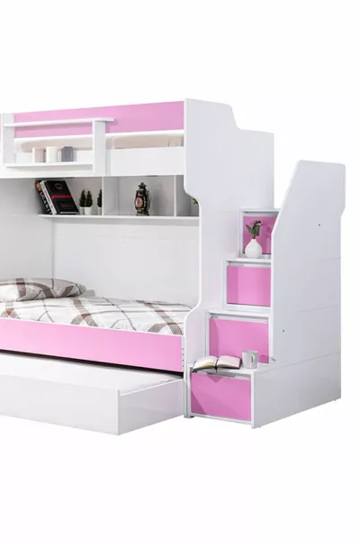 Etagenbett, Mutiges Kissen-Etagenbett - Rosa 3 Stück Komfortmatratze