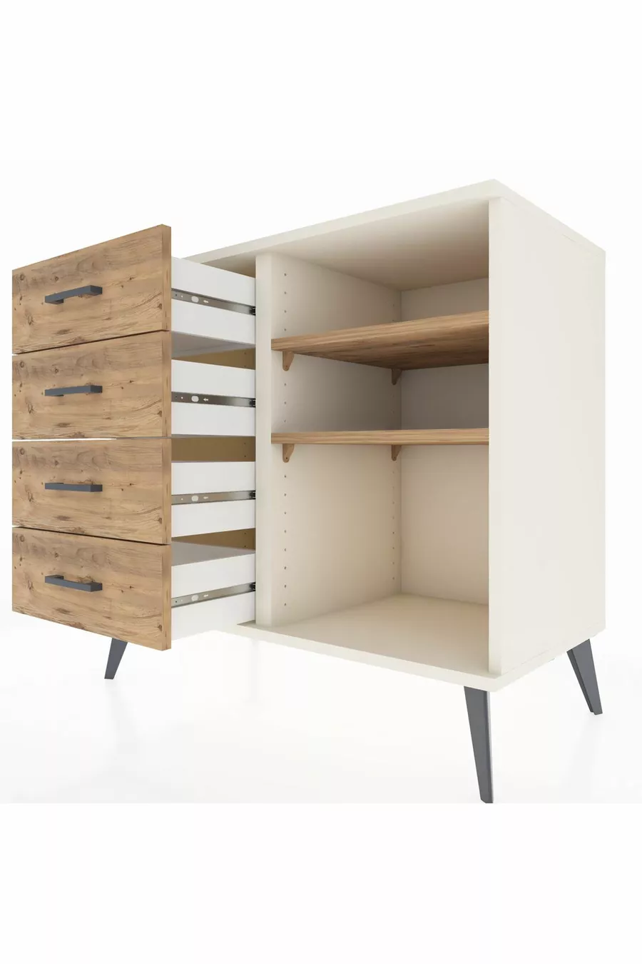 Commode Hyperion 2 étagères 4 tiroirs Pierre de lune-Pin