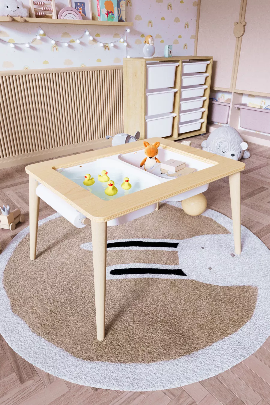 Table d'activité de jeu en bois avec chaise ourson en bois résistante à l'eau