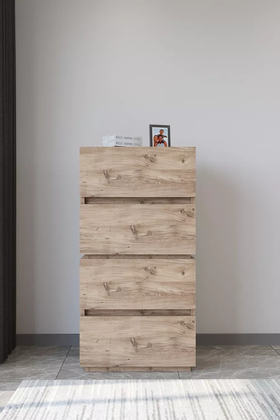 Commode Galata à 4 tiroirs en pin verni, couleur pin, pour chambre à coucher ou chambre de bébé
