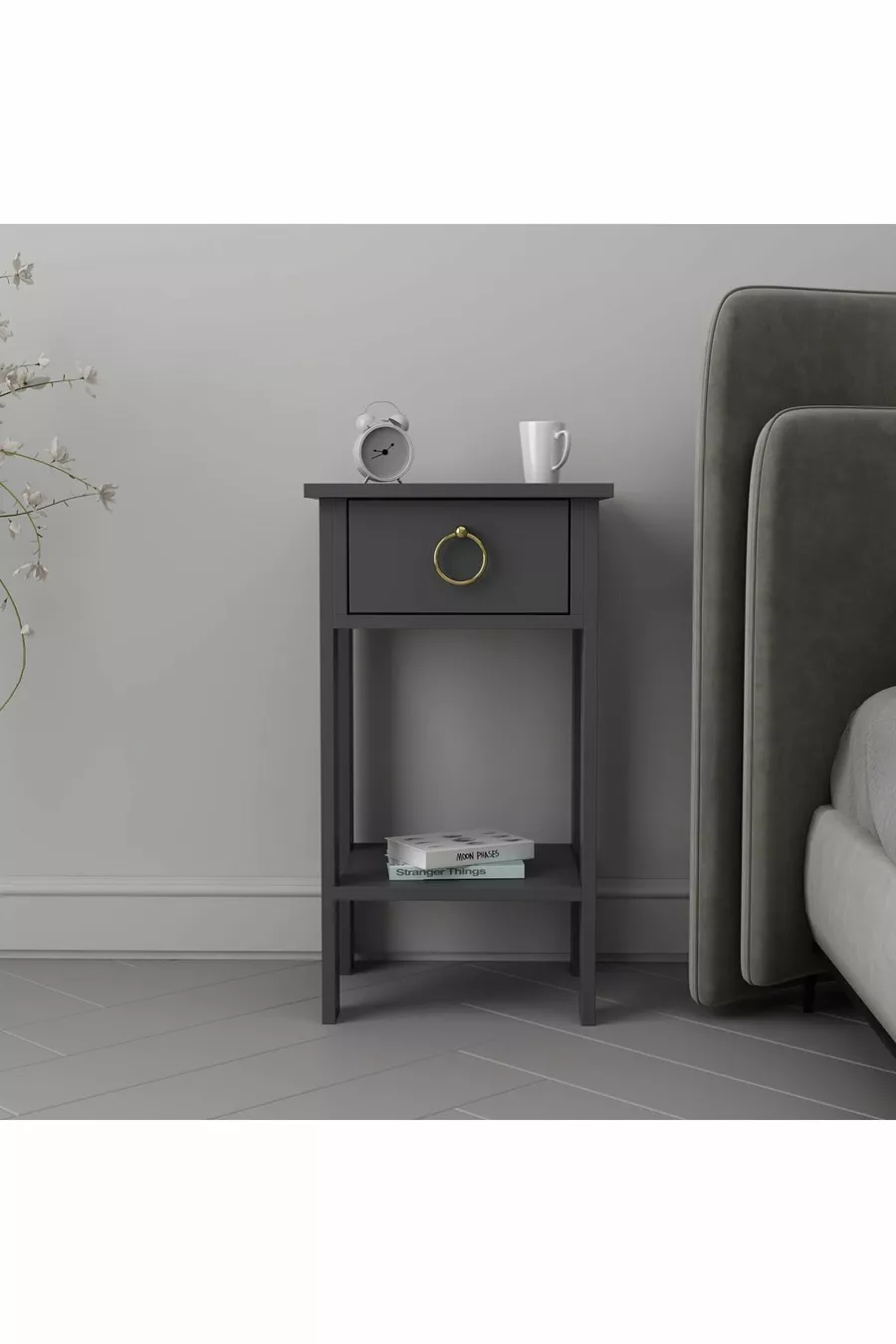 Mandosi Furniture Single Drawer Anthracite Gold Handle Nightstand