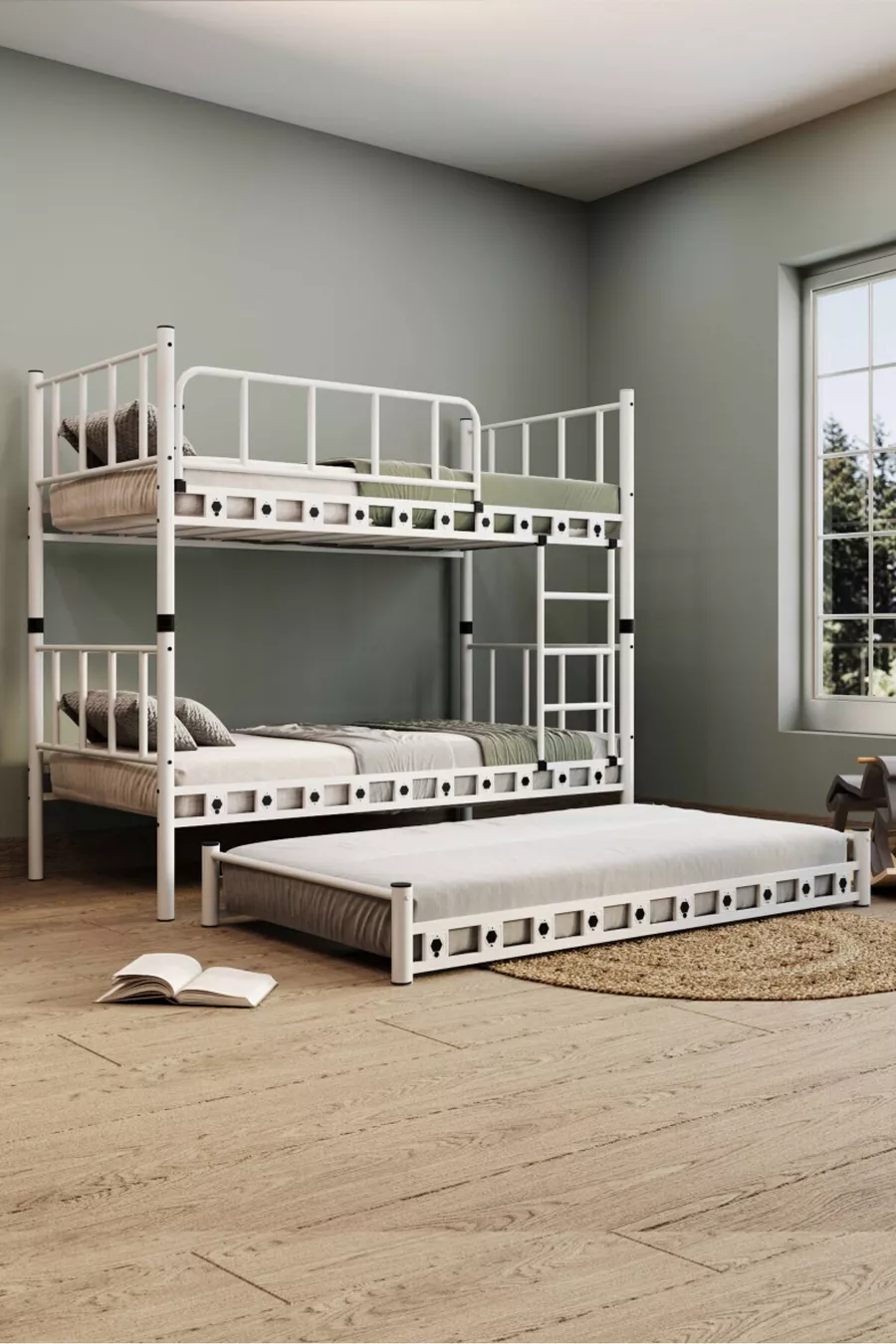 Zambak Yavrulu Jongenskamer Stapelbed en Bedframe Metaal Wit